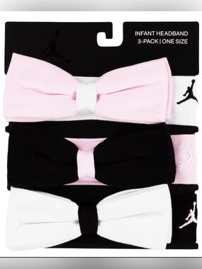 🆕Jordan Baby Girl Bow Headband 3-Pack in Pink, Black & White